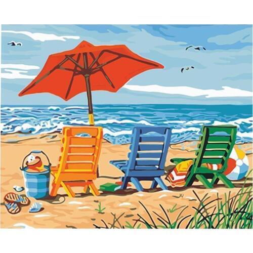 1 Set DIY Painting No Frame Colorful Beach Scenery Kit Art Wall Modern Numbers By Painting Picture Acrylic Paint Numbers By F8J4
