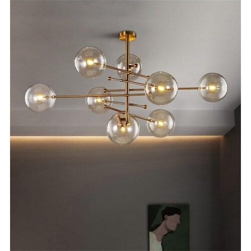 Nordic Magic Bean Metal Glass Ball Chandelier LED Suspension Lamps Living Room Lighting Pendant Lamp PA0579