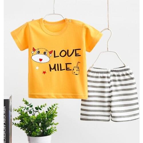 2 3 4 Years Old Baby Clothes Girl Cartoon Cat Short Sleeve Suit Summer Cotton Thin Boys Set 2 Piece Set Kids Clothing