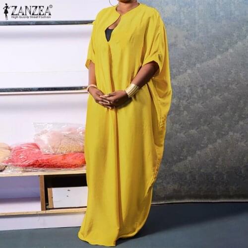 ZANZEA Oversized Summer Dress Women V Neck Half Sleeve Maxi Long Sundress Elegant Solid Party Vestidos Robe Femme Loose Dresses