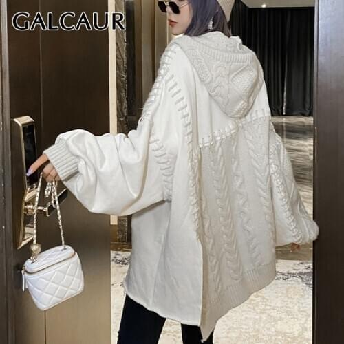 GALCAUR Korean Sweater For Women V Neck Long Sleeve Loose Pockets Oversized Knitted Cardigans Sweaters Female 2020 New Clothing