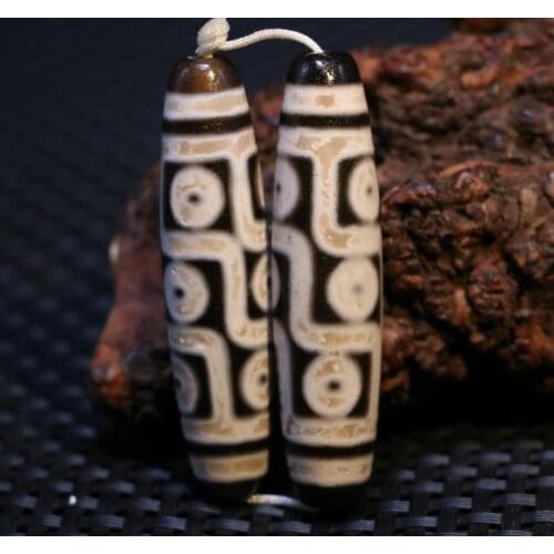 Treasure Talisman A Pair of Magic Power Tibetan Old Agate 9 Eye Kingdom dZi Bead Pendant Amulet LK ZZY timestown