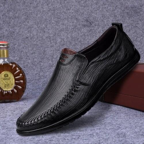 Fashion Men Genuine Leather Shoes Brand Man Non-Slip Soft Mens Loafers Breathable Slip on Driving Flats Plus Size 37-46 Handmade