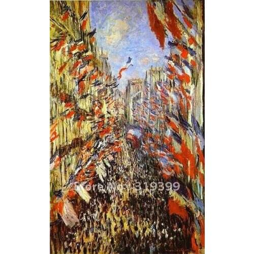 Claude Monet Linen canvas Oil Painting Reproduction,Rue Montorguei ,handmade,Free Fast Shipping,Museum Q