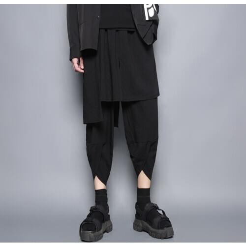Niche design original dark wash Yamamoto three-dimensional cut fake two-piece skirt pants cone-shaped nine-cent trousers neutral
