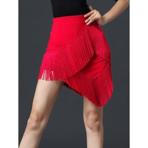 New Latin Dance Skirt Women Red Fringe Skirts Practice Performance Wear Adult Samba Rumba Cha Cha Salsa Tango Costume DNV13861