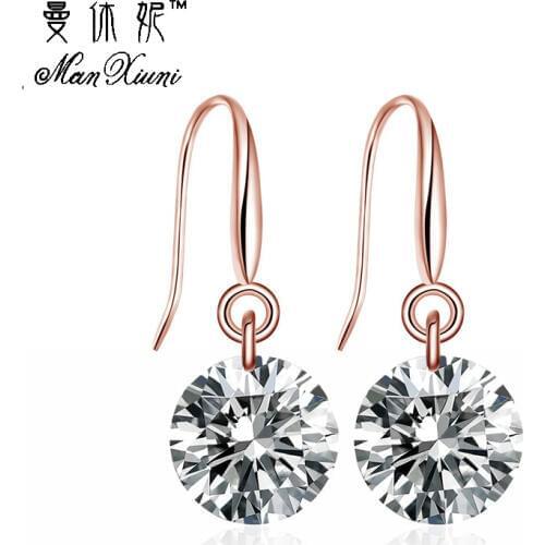 Manxiuni Women Jewelry 2018 Fashion Handmade Stud Earrings in Copper with AAA Round Simulated Crystal For Women Jewelry