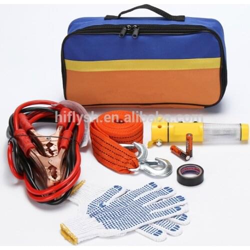 002 Car emergency security kit safety hammer tow rope dot gloves electrical tape battery cable portable reflective