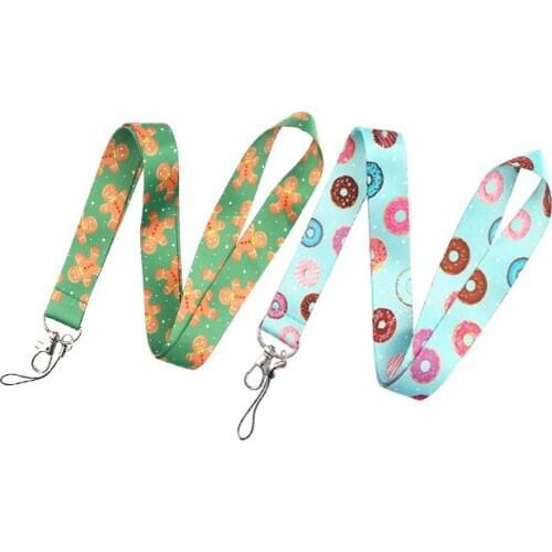 150pcs Cute Christmas Lanyards Kawaii Gingerbread Man Donut Neck Lanyards for Phone Accessories Charm Straps Lanyards for Keys