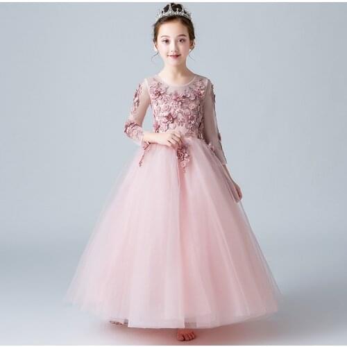 2020 Teen party Girls Wedding Dress Lace Embroidery High-end Catwalk Fluffy Gown Party Tulle Princess Dress Gown for Girls