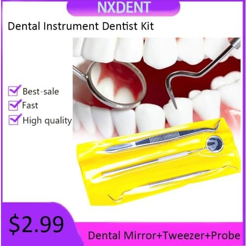 3pcs/set Dental Instrument Kit Tooth Cleaning Tools Mouth Mirror Probe Hook Pick Tweezer Set Dentistry Dentist Prepare Tool