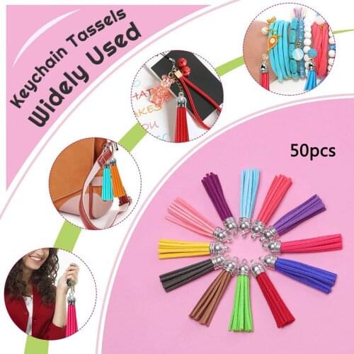 50pcs Leather Tassels for Keychain Cellphone Straps Jewelry Fringe Tassel with Split Rings DIY Pendant Summer Jewelry Findings