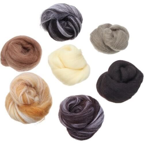 7PCS Felting Wool Fiber Needle Felting Natural Collection For Animal Projects Felting Wool for DIY Needlework Craft Mixed Color