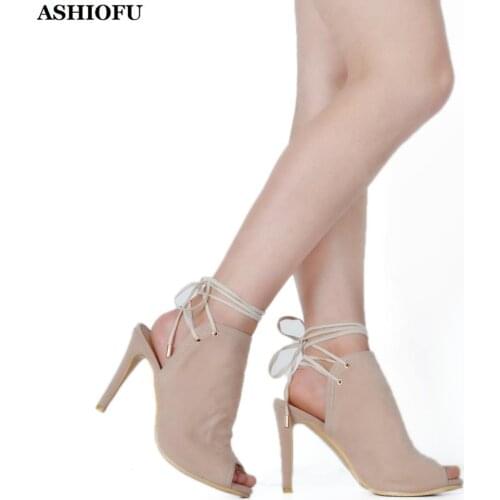 ASHIOFU Handmade New Ladies High Heel Pumps Cross Ankle Strap Peep-toe Party Prom Shoes Slingback Evening Fashion Court Shoes