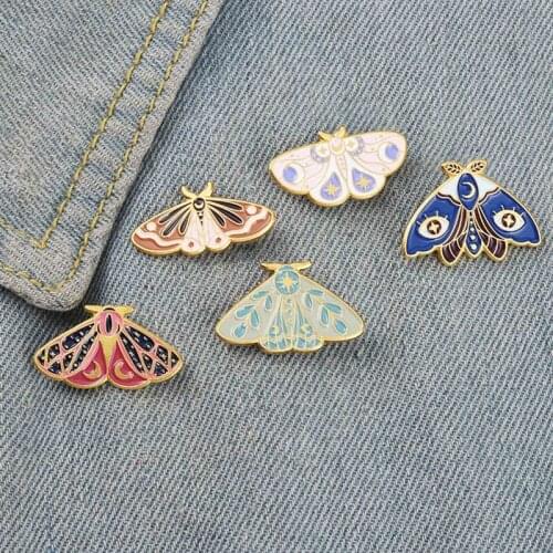 Moth Butterfly Enamel Pins Custom Moon Phase Brooch\ Bag Clothes Lapel Pin Gothic Badge Jewelry Gift For Kids Friends