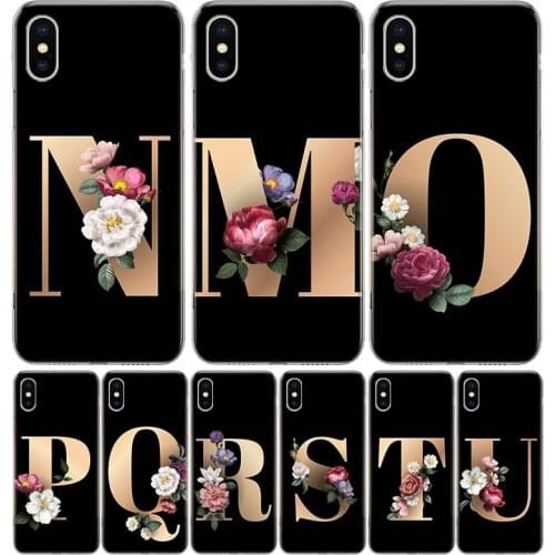 26 Letter M-V Flowers Case For iPhone 12 11 Pro 7 6 X 8 6S Plus XS MAX + XR 5S SE 10 Ten Art TPU Cover Phone Coque Capa Shell
