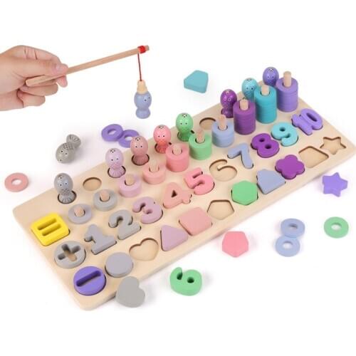 Kids Wooden Toys Educational Math Fishing Counting Geometric Figures Developing Board Toy Funny Preschool Baby Puzzle Gift