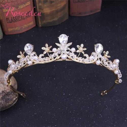 Handmade Small Flower Beaded Kids Tiara Wedding Rhinestone Tiaras Crown Bridal Headdress Hair jewelry RE3751
