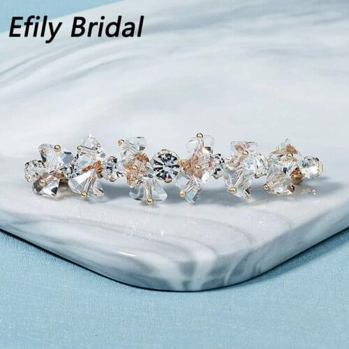 Efily Crystal Hair Barrettes Hair Clips for Women Accessories Gold Color Headpiece Party Jewelry Headwear Bridesmaid Gift