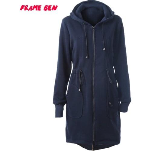 FRAME BEN Women Hoodies Streetwear Long Sleeve Patchwork Sweatshirt Ladies Drawstring High Waist Zipper Hooded Top