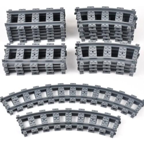 City Train Tracks Train Rail Straight Curved Tracks Sets Building Blocks Bricks Cross Flexible Track Parts Kids Construction Toy