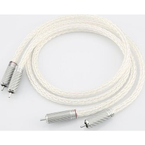Hi-End 8AG Silver Plated OCC 16 Strands Audio Cable With Carbon Fiber RCA Plug HIFI Analogue Phono Cable