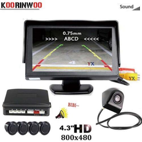 Koorinwoo Auto Parktronic Sensor Rear view Camera With 4 Sensors Car Parking Radar Monitor Detector System Backlight Display