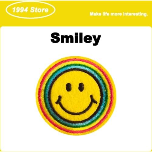 Round Yellow Smiley Embroidery Patch Decorative Badges DIY T-Shirt Dresses Patches on Clothes Sewing Supplies Clothing Stickers