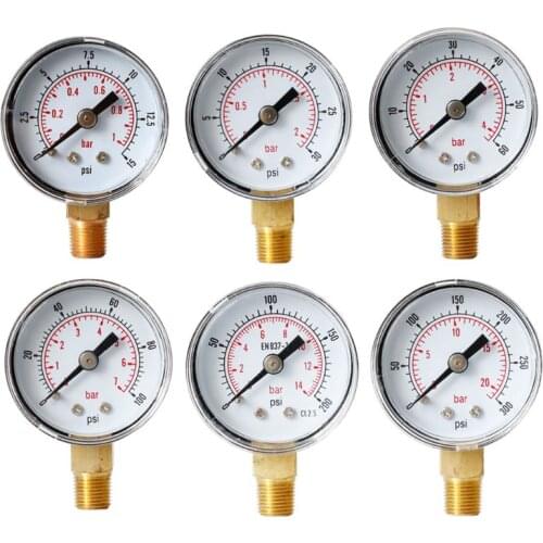 40mm Face Pressure Gauge 1/8" BSPT Bottom Mount 15,30,60.100,160 200, 300 PSI & Bar for Air Gas Water Fuel Liquid Drop Ship