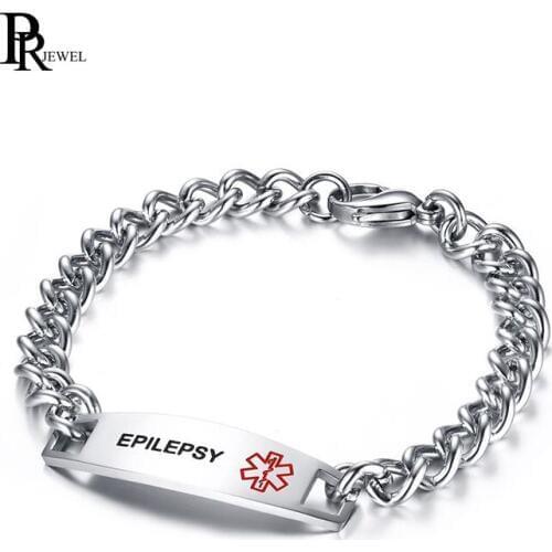 EPILEPSY Medical Alert ID Bracelet 316L Stainless Steel Link Unisex 22cm Bracelet