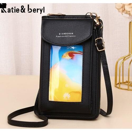 Multi-function Shoulder Bag Womens PU Leaher Touchable Phone Pocket Card Purse Crossbody Ladies Small Bags Female Messenger Bag