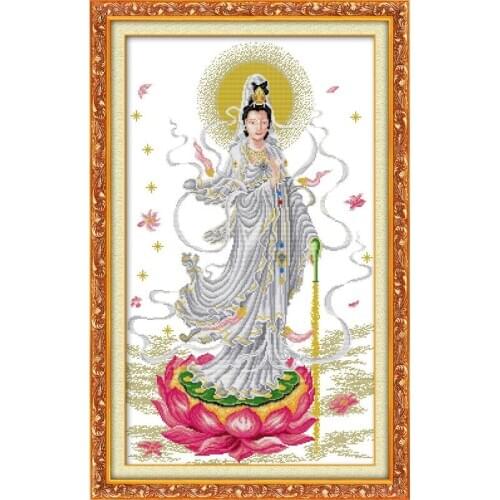 Joy Sunday Printed Cross Stitch Kit Water-drop Kwan-yin Cotton Thread Painting 11&14CT Pattern Embroidery Kits Needlework Kits