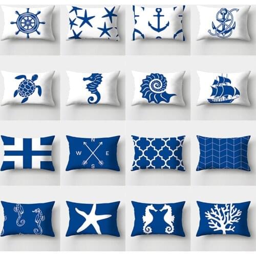 Ocean Animal Cushion Cover30x50 Blue Geometry Pillowcase Decorative Throw Pillows Sofa Cushions Home Decor Pillowcover Polyester
