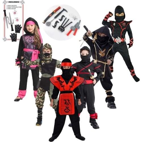 New year Ninjago Boys Children Fancy Party Halloween Costume for Kids Ninja Cosplay Superhero samurai warr Set black swordsman