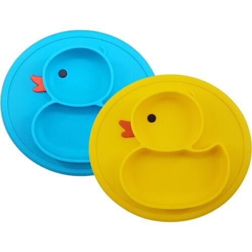 Dinner Plate, Cartoon Duck Silicone Dinner Plate Household Tableware for Kids, Yellow/Blue