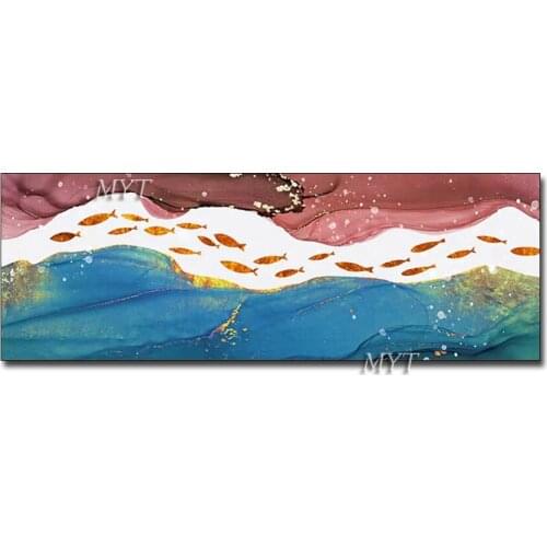 2020 Posters And Prints Free Shipping Hand Drawn Painting Of Modern Abstract Golden Fish Mural Artwork Living Room Gold Leaf