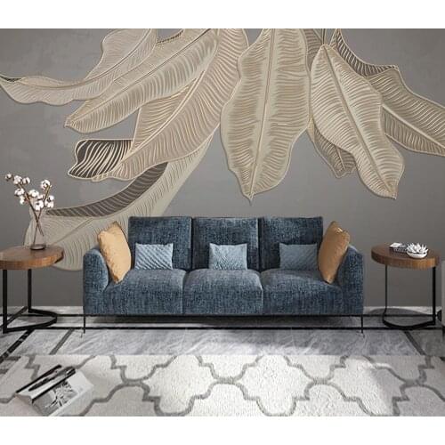 Custom wallpaper 3d Atmospheric plantain green plants Nordic style light luxury golden embossed lines photo mural papel tapiz