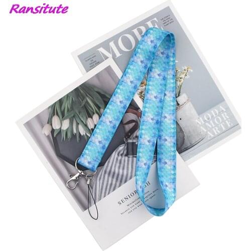 Ransitute R1632 Blue Fish Scales Fashion Creative Lanyard Badge ID Lanyard Mobile Phone Rope Key Lanyard Neck Straps Accessories