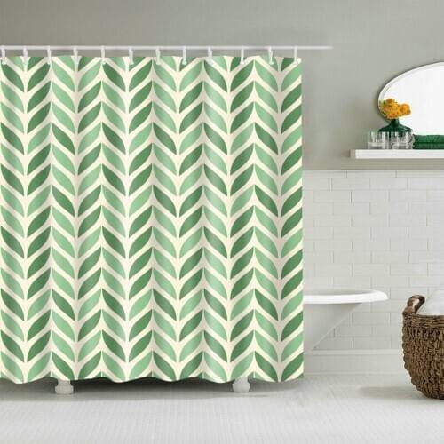 Light Green Waves Shower Curtain Set with 12 Hooks Natural Plants Bathroom Decoration Washable Polyester Fabric