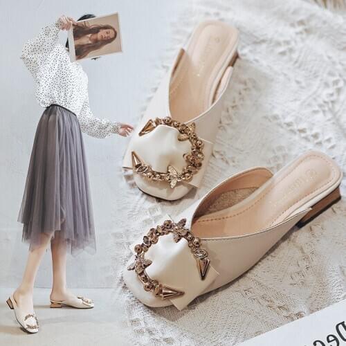 Slippers Women Wear Low Heel Fashion British Versatile Women Shoes High Heel Womens Heels Sexy Metal Pumps Women Shoes