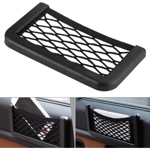 Universal Car Storage Net Bag Auto Seat Side Back Stick on Phone Holder Pocket Adhesive Cargo Mesh Organizer Black