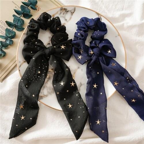 Korea Stars Chiffon Bow Scrunchie Shiny Hair bands Elastic Hair Band Hair Accessories Girls Women Scrunchies Streamers Hair Tie