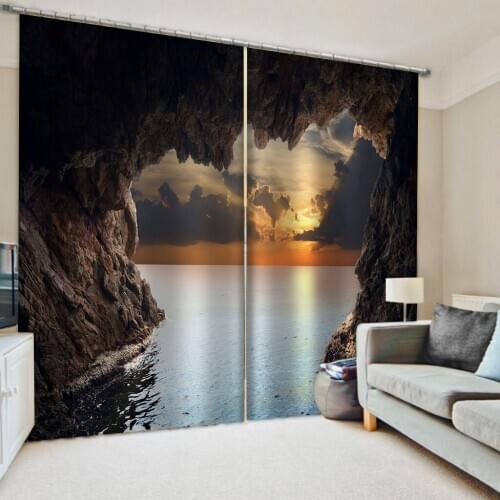 3D Curtain Custom 3D Beautiful Sunset Cave Sea View Curtains For Bedroom 3D Bathroom Shower Curtain 3D Photo Window Curtain