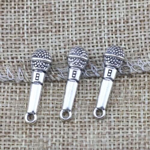 Q0277 Factory price 20 PCS/Lot 26.3mm*7mm suspension metal diy handmade antique silver plated microphone charms