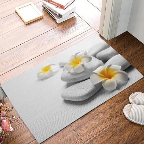 Yellow Flowers And Stones Doormats For Entrance Way Dirt Debris Mud Trapper Boot Shoes Scraper Non Slip Backing Bath