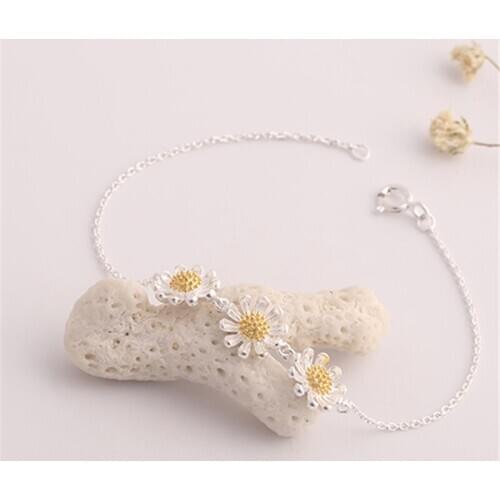 Fashion Jewelry 925 Silver Link Chain Daisy Flower Charm Bracelets & Bangles For Women Party Jewelry sl310