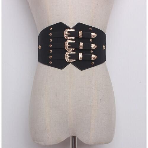 Womens runway fashion PU leather elastic Cummerbunds female Dress Corsets Waistband Belts decoration wide belt TB1188