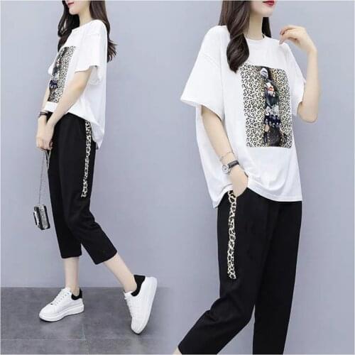 Tracksuit Women Two Piece Set Summer Clothes Short Sleeve Pullover T-shirt Top and Pants Suits Casual Loose Womens Sets Outfits