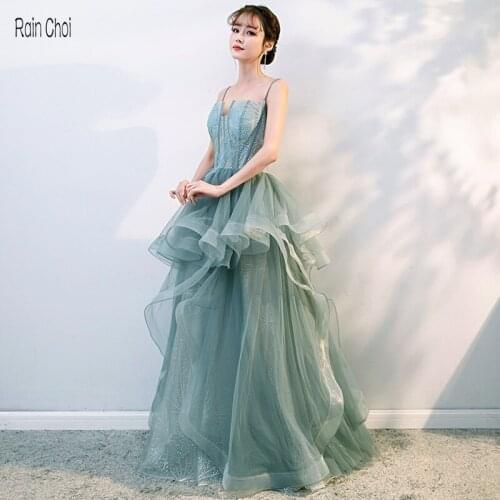 Women Evening Dress Spaghetti Strap Green Formal Party Gowns Long Prom Dresses