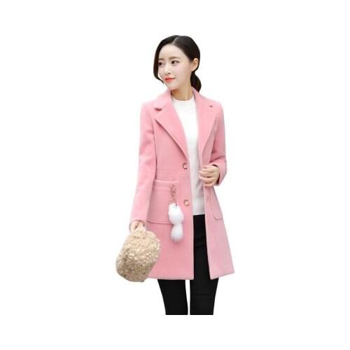 Winter woolen coat women khaki pink S-3XL plus size tops jacket 2019 korean new long sleeve lapel fashion long blends coat LR686